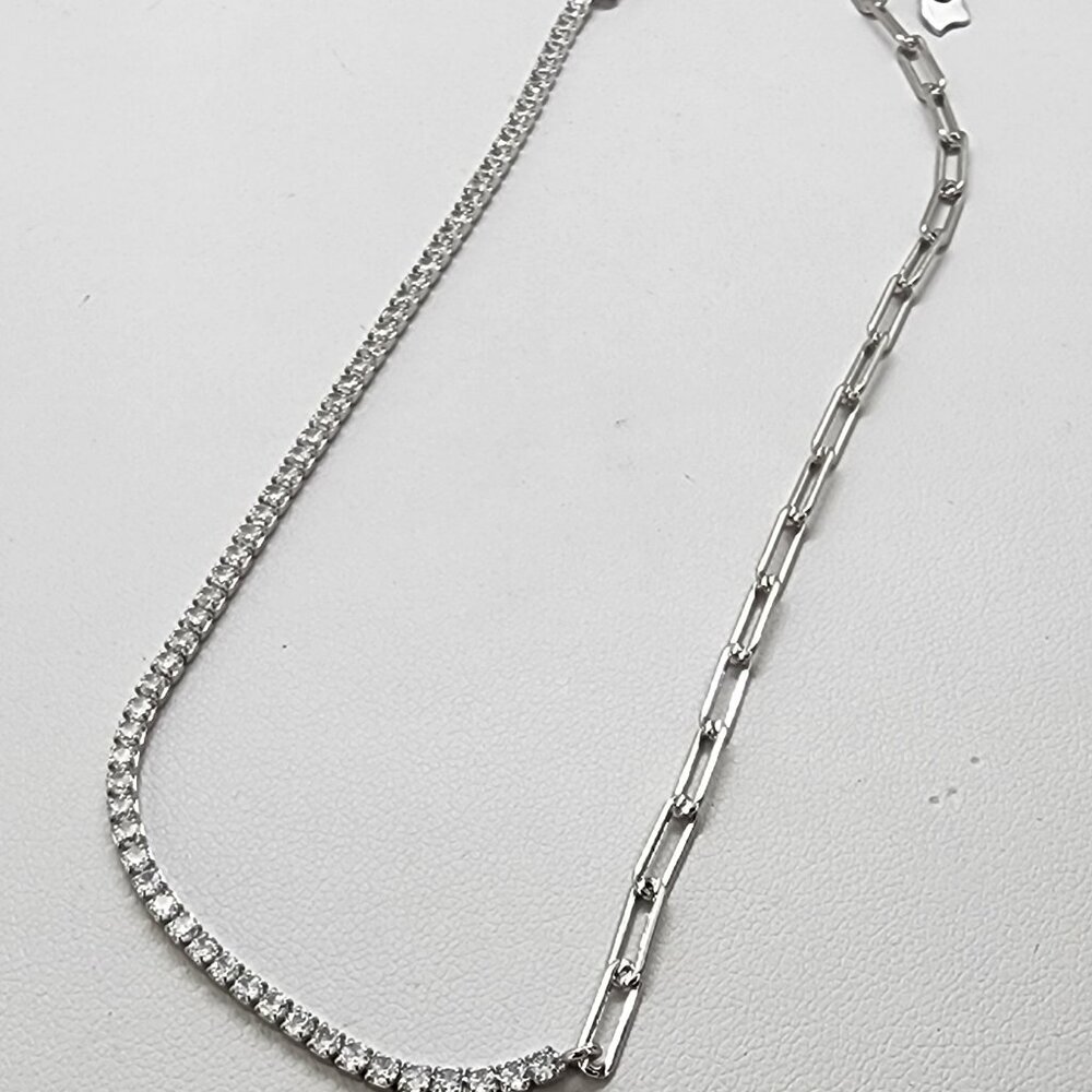 Brand New Sterling Silver 925 Tennis Paper Clip Style Necklace